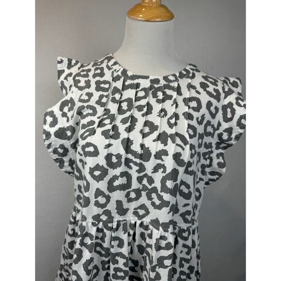 Very J Dress Linen Blend Leopard Print Gray White Size Large Flutter Sleeve - Picture 5 of 10